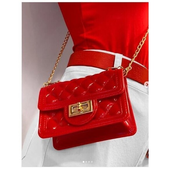 Deluxity Handbags - Deluxity Los Angeles Crossbody NWOT Red Quilted Jelly Bag Purse Gold Chain